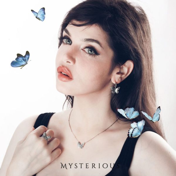 Royal Blue Butterflies Silver Jewelry Set For Sale
