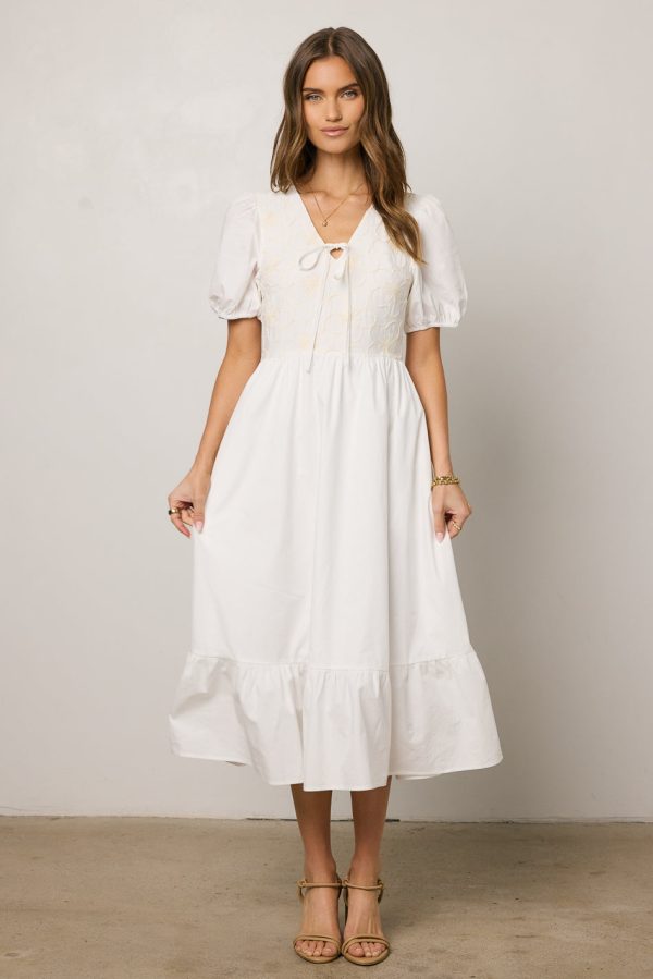 Jozette Floral Midi Dress in Off White Sale