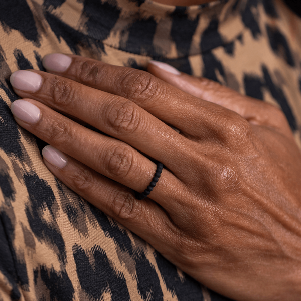 Beaded Stackable Silicone Ring - Obsidian For Sale - Image 3