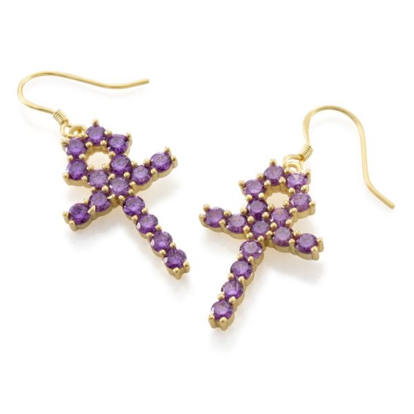 Purple Sterling Silver Hanging Ankh Earrings Online Sale - Image 2