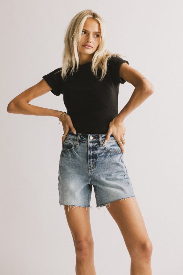 Kammie Ribbed Basic Tee in Black Sale