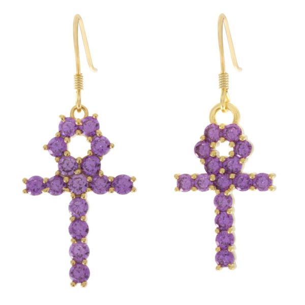 Purple Sterling Silver Hanging Ankh Earrings Online Sale