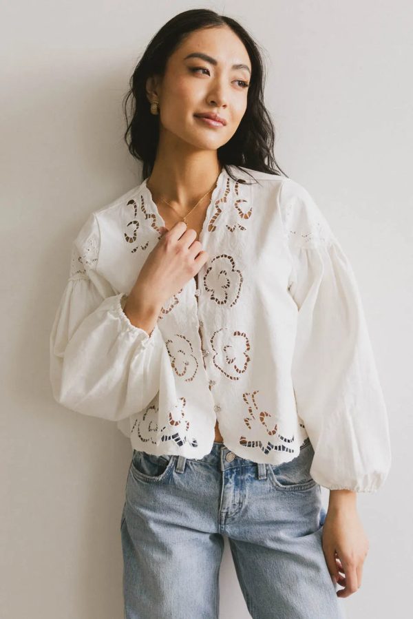 Violet Embroidered Blouse in White Cheap