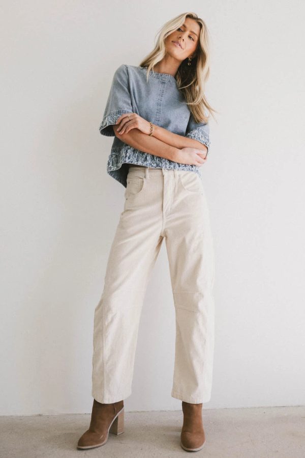 Lisette Barrel Jean in Ivory Courduroy Hot on Sale - Image 2