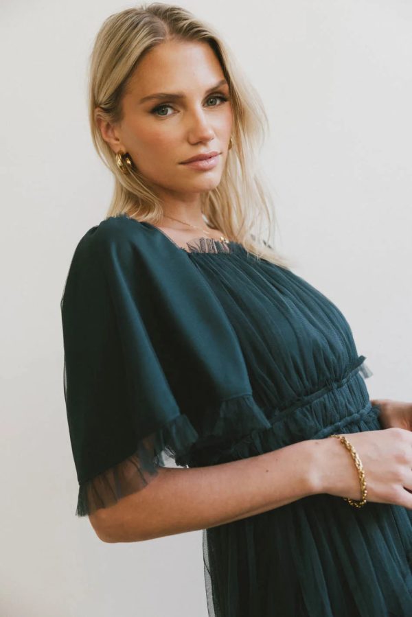 Eugena Ruffled Maxi Dress in Hunter Green For Sale - Image 5