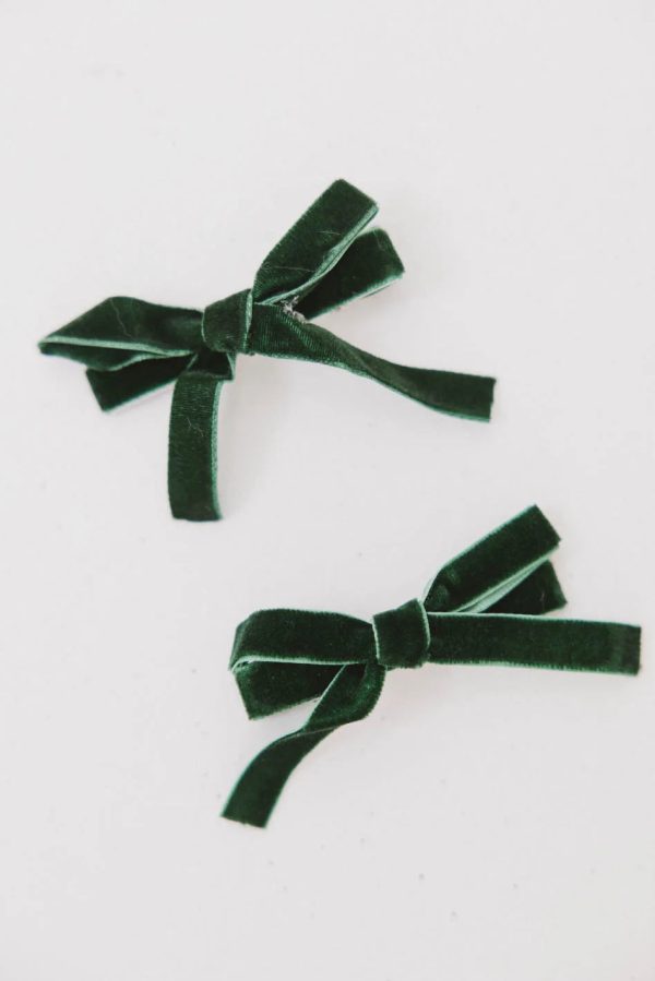 Mini Velvet Bow Clip in Green Online Sale - Image 2