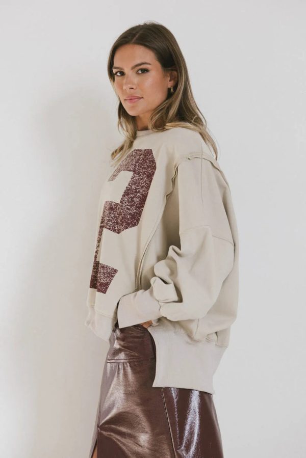 Varsity Distressed Top in Sand - FINAL SALE Hot on Sale - Image 2