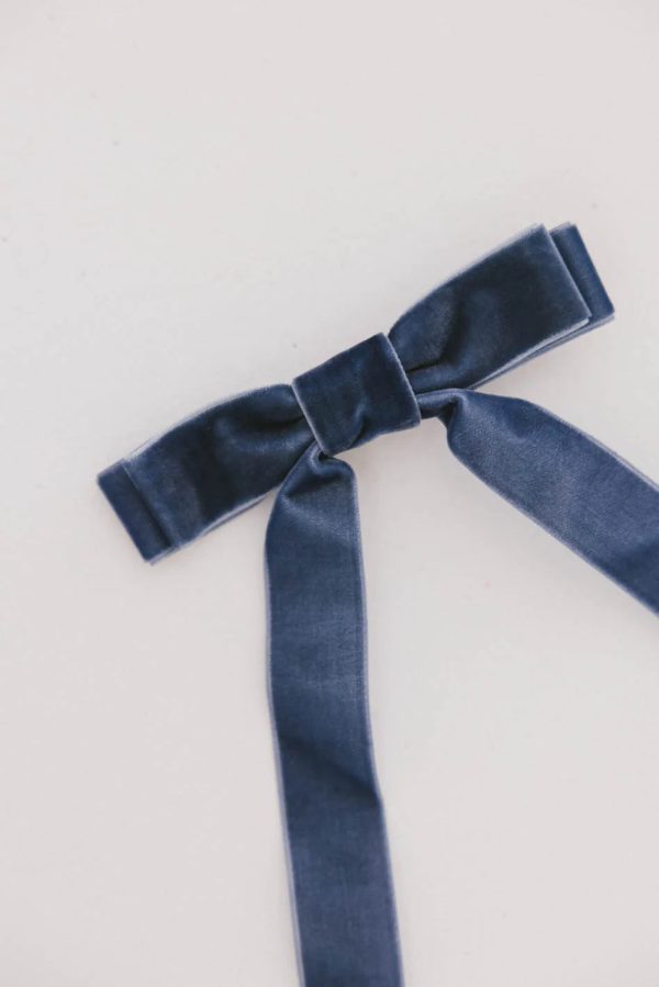 Double Loop Velvet Bow in Blue Online now - Image 2
