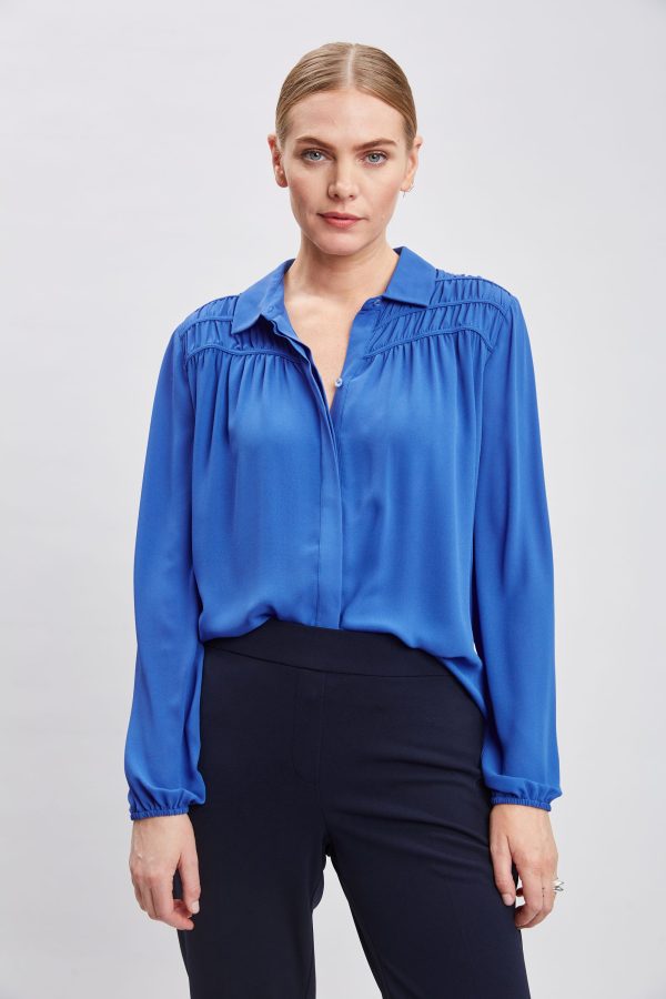 T-Tahari Shirred Button Down Shirt Online