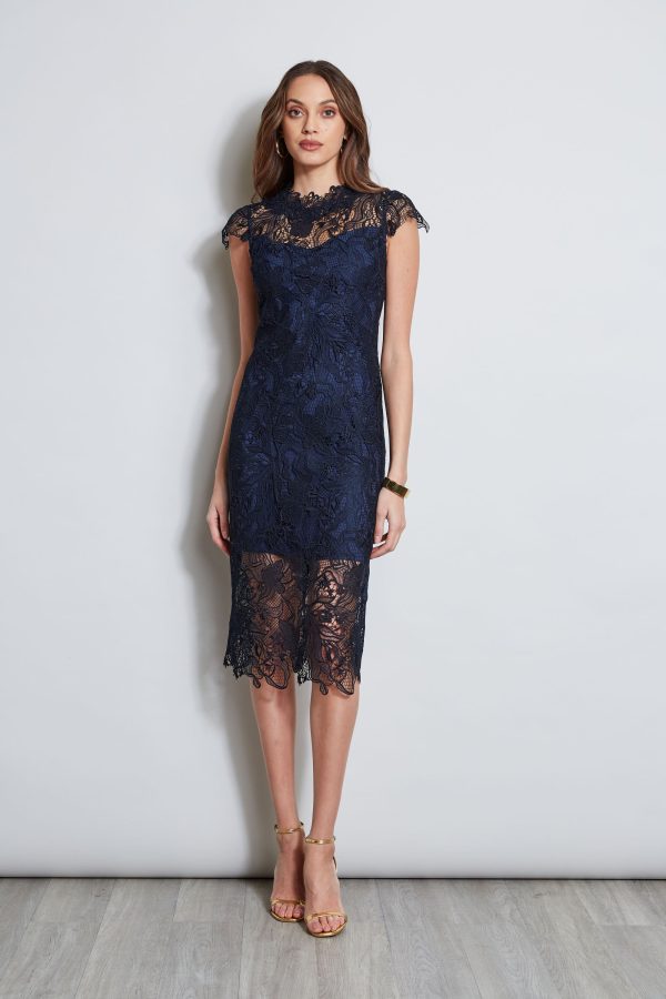 Lace Applique Midi Dress For Cheap