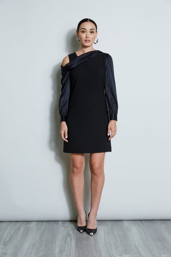 Draped Satin Shoulder Dress Online Hot Sale
