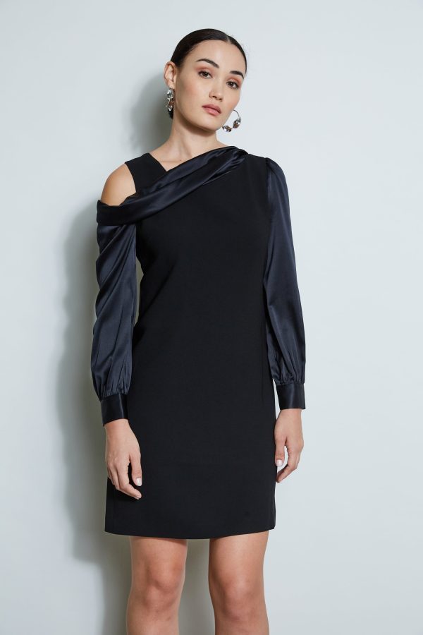 Draped Satin Shoulder Dress Online Hot Sale - Image 3
