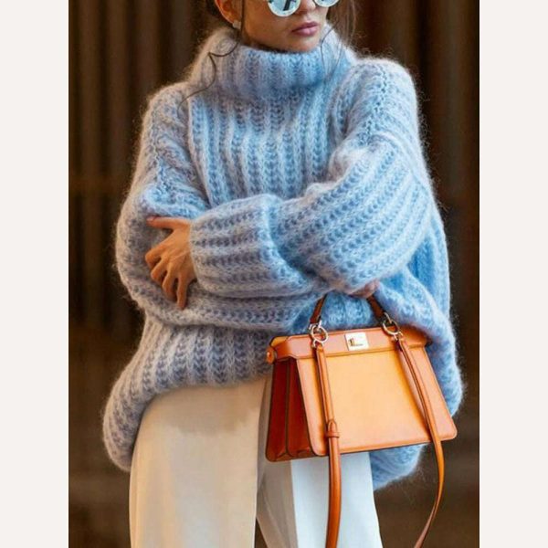 TWOTWINSTYLE Solid Minimalist Sweaters For Women Turtleneck Long Sleeve Loose Pullover Winter Sweater Female Fashion Clothing Online Sale - Image 2